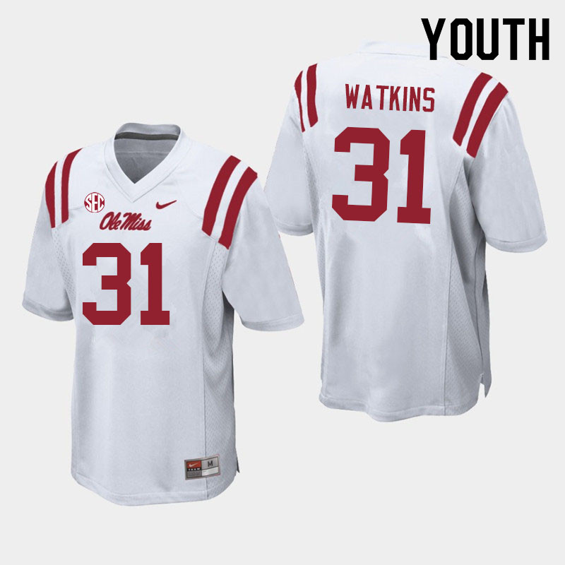 Youth #31 Austin Watkins Ole Miss Rebels College Football Jerseys Sale-White - Click Image to Close